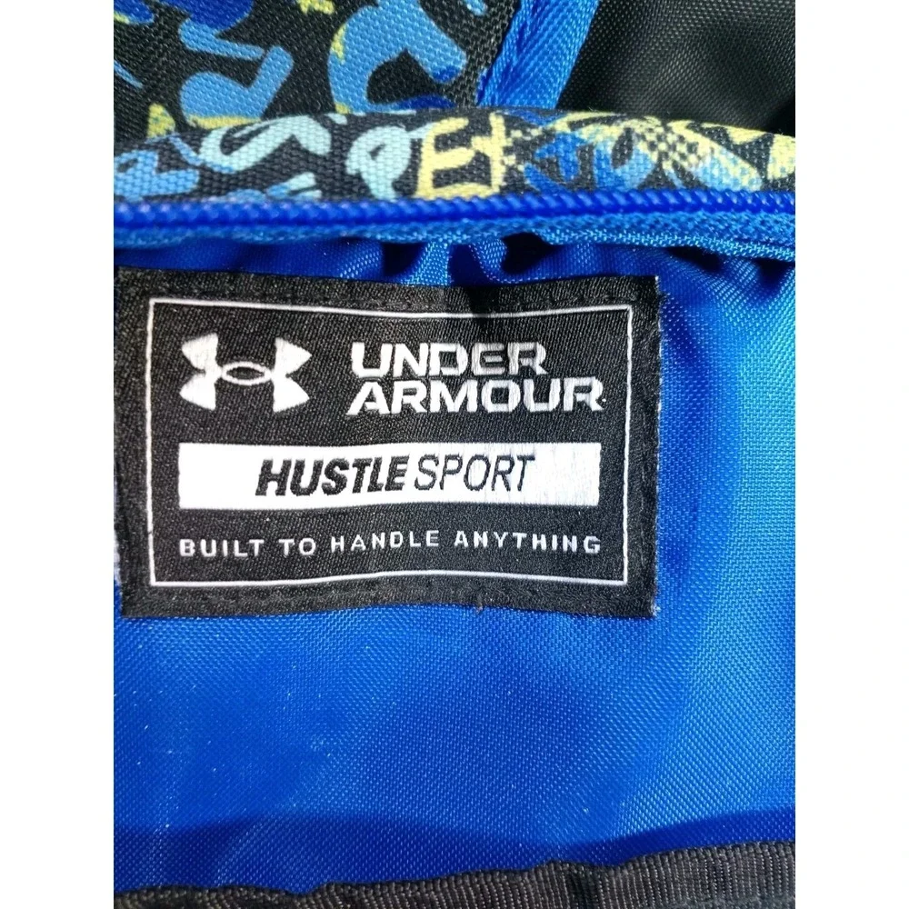 Under Armour Hustle Sport Backpack UA Storm Graffiti Blue Yellow Black School Ba